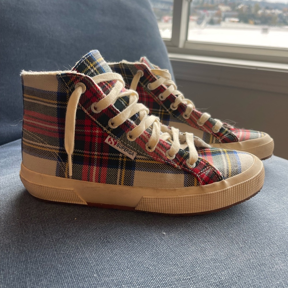 Superga Plaid Shearling High Tops - SIZE 38/7.5 - Picture 3 of 7